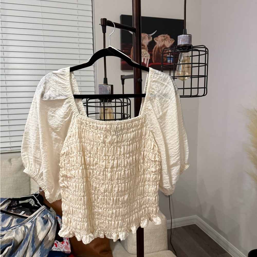 Cream Smocked Women's Top